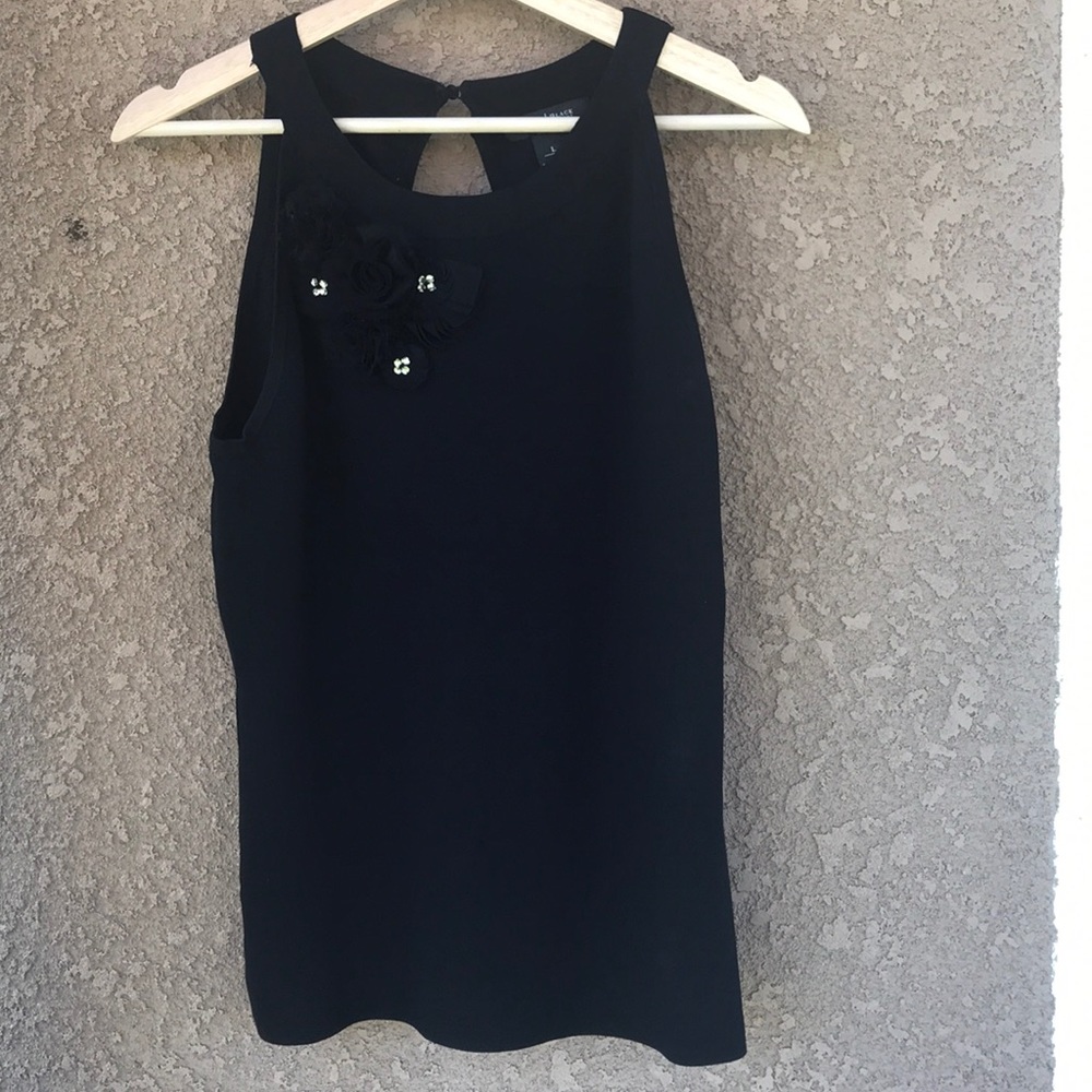 WHBM Dressy Rhinestone Detail Halter Black knit top size L - Picture 2 of 6